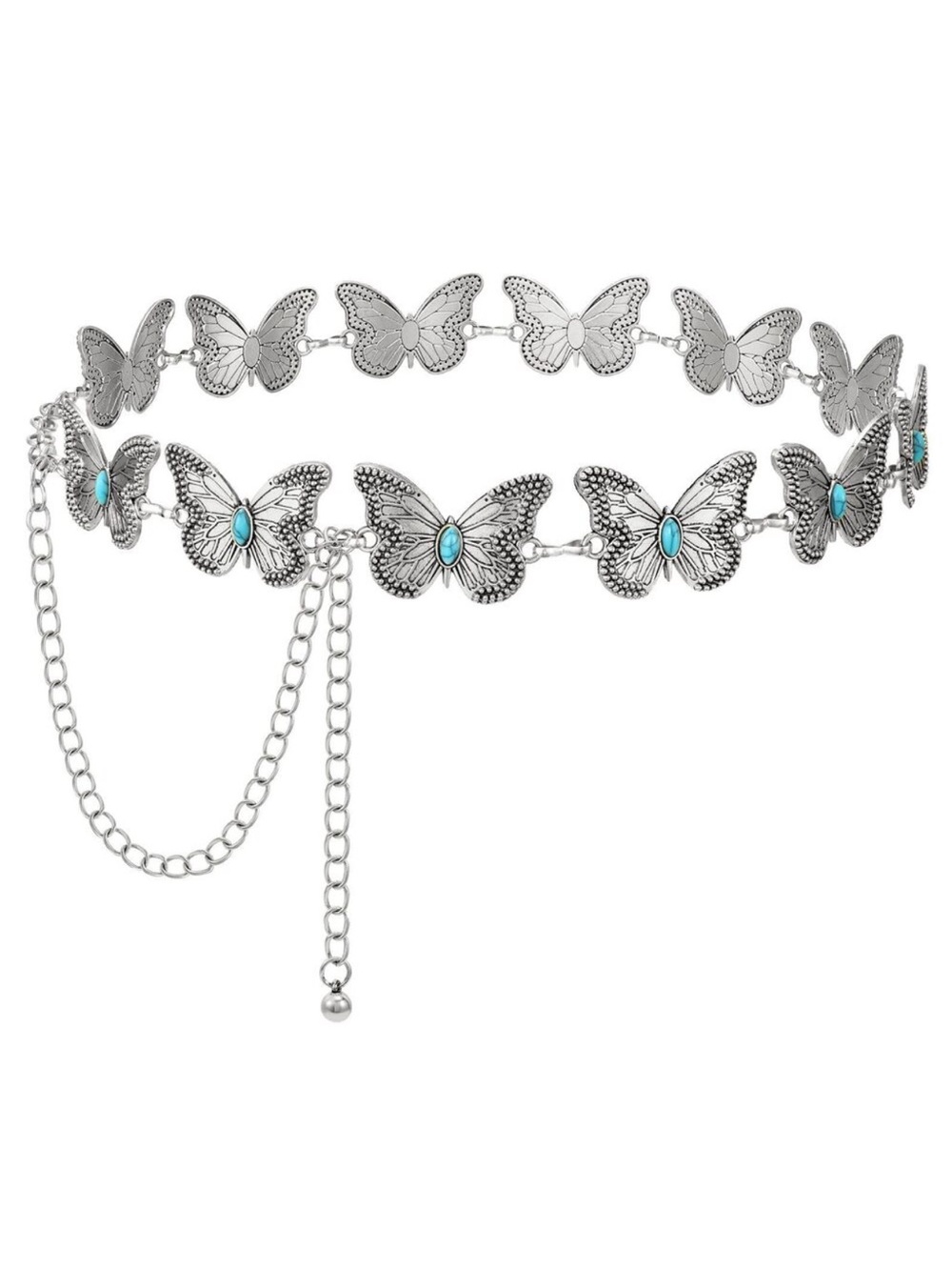 New Women Western Metal Silver Chain Belt Concho Belt Cowgirl Waist Link